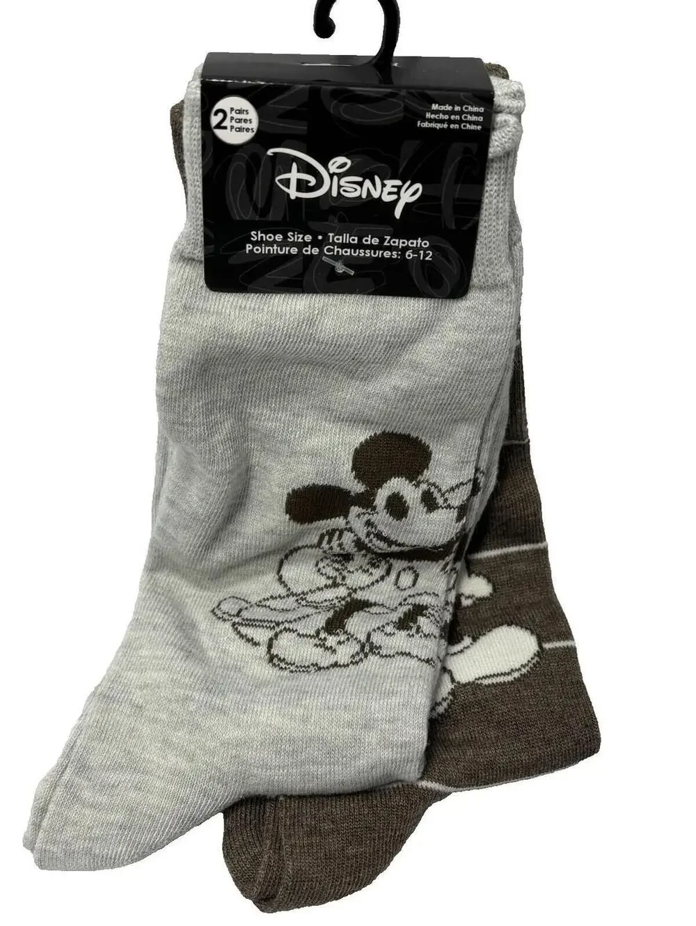 Disney Mickey Mouse Pluto Crew Socks 2-Pack Unisex Size 6-12 Cartoon Gift Socks